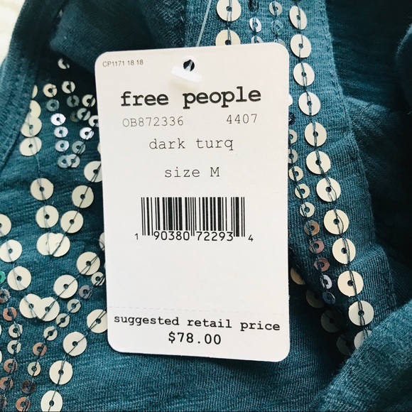 SOLD ♥️ Free People Glitter Sequin City High Neck Bow Tie Tank Blouse Turquoise - Picture 4 of 8